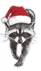 A Wild Animal Wearing a Holiday Hat Monochrome Illustration