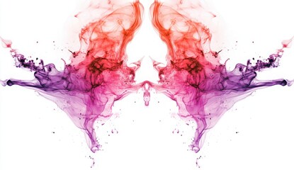 Fototapeta premium Abstract Colorful Ink Blots Symmetrical Pattern On White Background