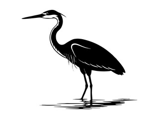 
Heron Bird Silhouette Standing in Water Vector 