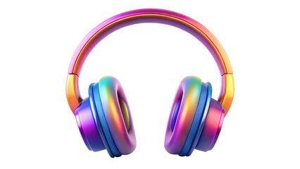 Colorful headphones, vibrant rainbow colors, iridescent finish, metallic sheen, png transparent background 
