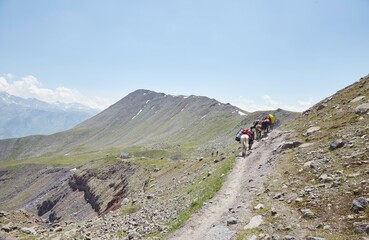 Obraz premium Hiking to Georgia's Gergeti Glacier and the base of Mt. Kazbek
