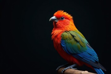 Fototapeta premium Vibrant bird, iridescent plumage, dark background, avian flu mutation, glow, tropical, biology
