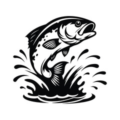 Leaping Fish Silhouette with Splash Water, Aquatic Jumping Animal