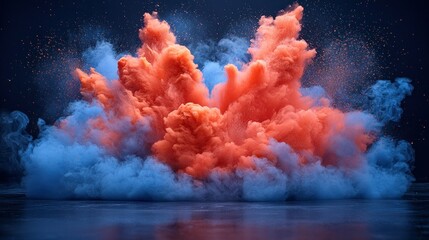 Abstract explosion of vibrant blue and orange colors, creating a dynamic and artistic visual spectacle.  A mesmerizing display of color and movement.