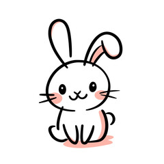 Cute bunny cartoon illustration in black and pink line art style