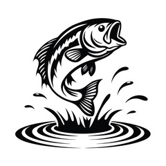 Black and White Jumping Fish Silhouette over Rippled Water | Aquatic Creature