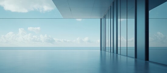 Serene vista from a modern building with ocean view and endless horizon