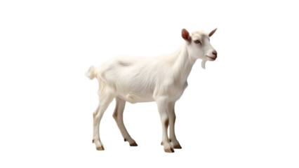 Young White Goat Standing On Isolated White Background