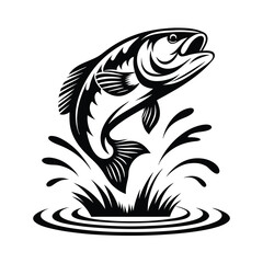 Trout Jumping From Water Black Silhouette, Fish Leaping Icon, Fishing, Splash, River