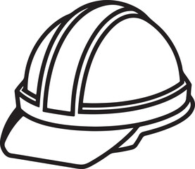construction safety helmet line art, black outline, vector and illustration, coloring book page line art drawing