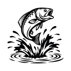 Leaping Salmon with Splash Artistic Black and White of Jumping Fish