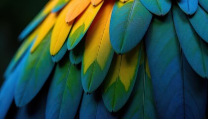 Obraz premium Close-up of iridescent blue and gold macaw feathers , beauty, sunlight, exotic