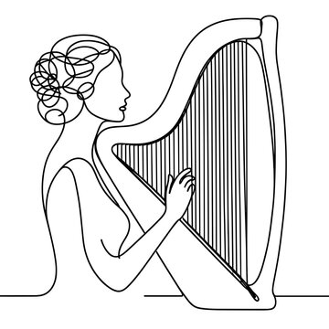 woman playing harp, minimalist line art clip art preview