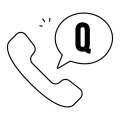Phone Support Question. Phone receiver with Q speech bubble for inquiry or customer call query