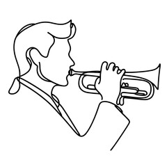 Trumpet player in continuous line style