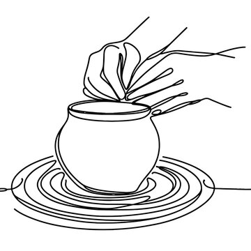 recommend clip art: Hands shaping clay on pottery wheel line art