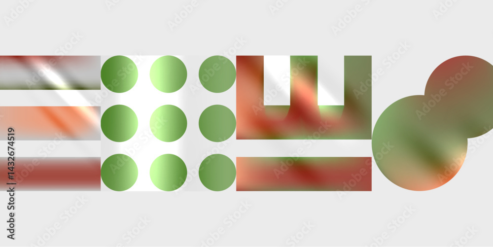 Aufkleber abstract composition. geometric shapes overlap, creating soft gradients. colors include green, red, 