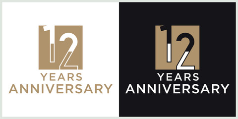anniversary 12th logotype vector with brown and white color for special celebration day