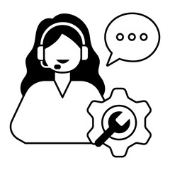 Agent with Technical Support. Female agent with gear symbol offering system support services