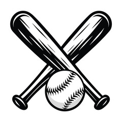 Baseball with Crossed Bats Classic Sports Icon in Bold Black and White