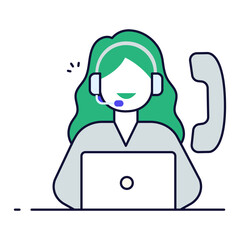 Virtual Support Representative. Laptop with female headset agent for online or remote customer support