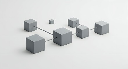 Interconnected Grey Cubes Abstract 3D Network Representation of Data, Systems, or Connections