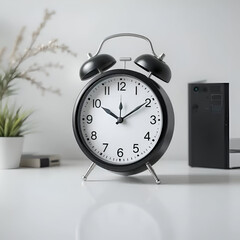 Vintage Black Alarm Clock on Minimalist Desk – Time Concept with Soft Natural Light

