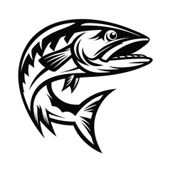 Fish Leaping Monochrome Art, Black And White Illustration, Predator Silhouette, Seafood