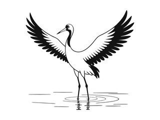 Silhouette of crane bird with open wings vector illustration  