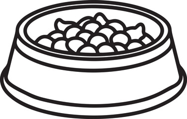 dog food bowl line art, black outline, vector and illustration, coloring book page line art drawing