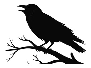 Crow silhouette vector illustration perched on a branch