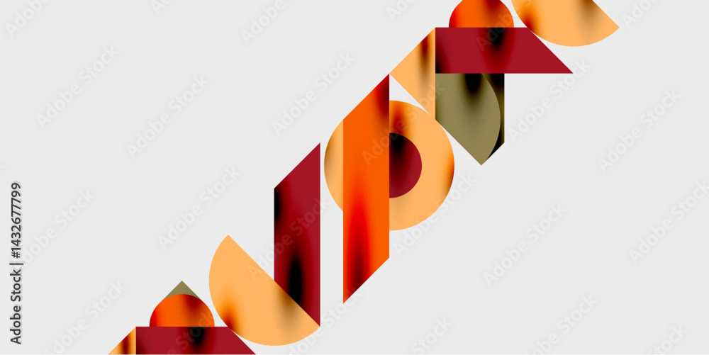 Poster Abstract geometric shapes overlap, creating dynamic visual flow. Warm colors dominate neutral background. Modern design elements present.