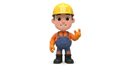 Adorable 3D Cartoon Construction Worker Character Illustration