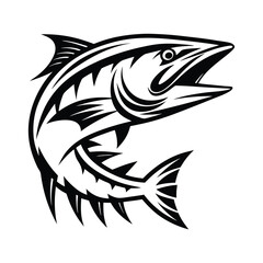 Barracuda Fish Black and White Illustration, Marine Predator Icon, Aquatic Animal Art