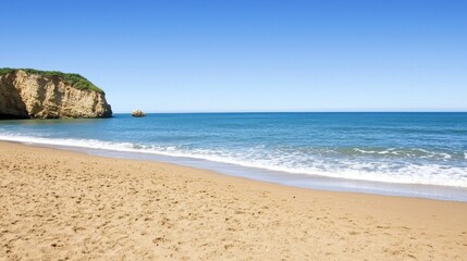 Obraz premium Beautiful coastal background, vibrant blue water, golden sands.