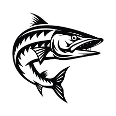 Barracuda Fish Monochrome Artwork, Sharp Teeth, Predator, Marine Life, Silhouette, Icon