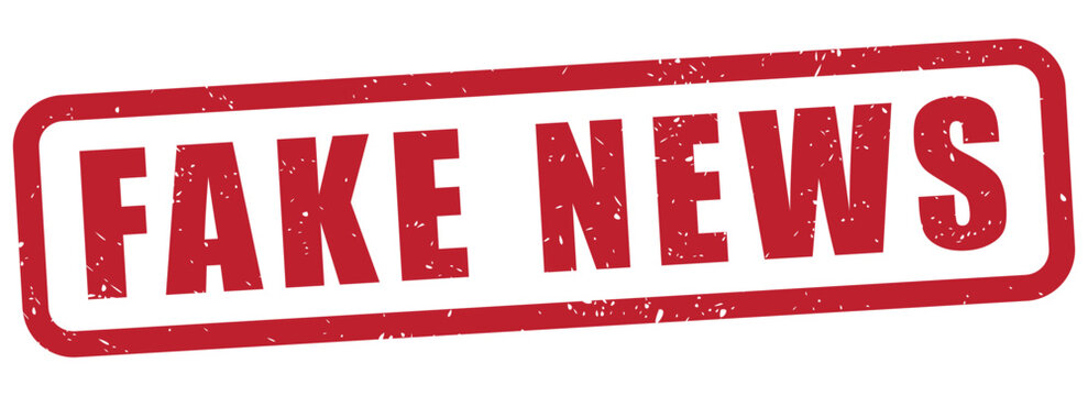 fake news text with a rubber stamp effect, distressed grunge texture, misinformation, propaganda, hoax, disinformation, lie, transparent background, red grunge rubber stamp, isolated vector,	