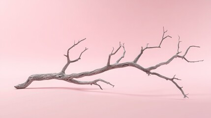 Fototapeta premium Bare Branch Against A Soft Pink Background