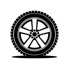 Fototapeta premium Silhouette of Car Tire with Tread and Rim Vector Illustration