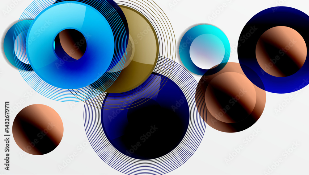 Fototapete abstract circles overlap, creating dynamic visual composition. shades range from blues, browns, turq