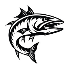 Barracuda Fish Outline Silhouette Illustration, Black and White, Aquatic Animal