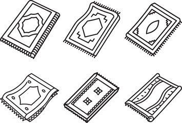 set of carpet line art, black outline, vector and illustration, coloring book page line art drawing