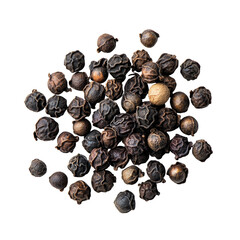 Obraz premium Isolated black peppercorns on a clean transparent background showcasing their natural texture and color, Black Peppercorns isolated on transparent background