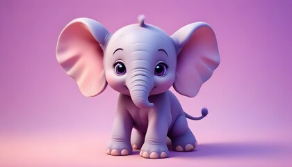 A delightful cartoon elephant smiles sweetly, its large ears and kind eyes captivate on a pink backdrop.