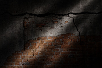 Brick wall crack with shadows surrounding it with sunlight hitting, great for your design and texture background © releon8211