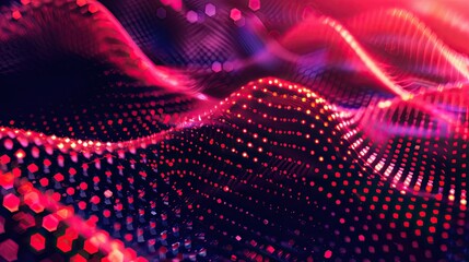 A blue and pink wave with many dots