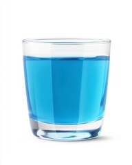 Clear Shot Glass Filled With Bright Blue Liquid Against White Backgrounds