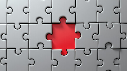 Grey Puzzle Pieces with Red Missing Piece
