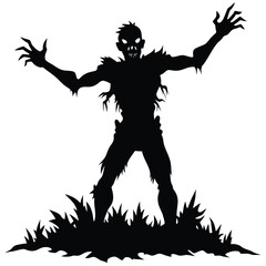Silhouette Zombie Figure among Trees, Creepy Walking Dead Undead Character Design