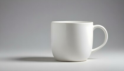 Obraz premium A pristine white ceramic mug stands alone, casting a gentle shadow on a subtle gray surface, ready for a warm drink.
